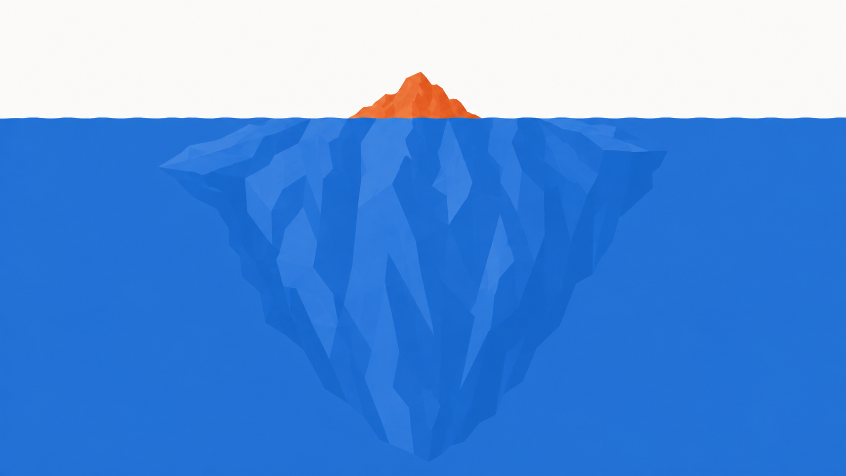 海に浮かぶ氷山のイラスト。水面上に出ているのはごく小さな部分で、水面下に巨大な氷の塊が広がっている